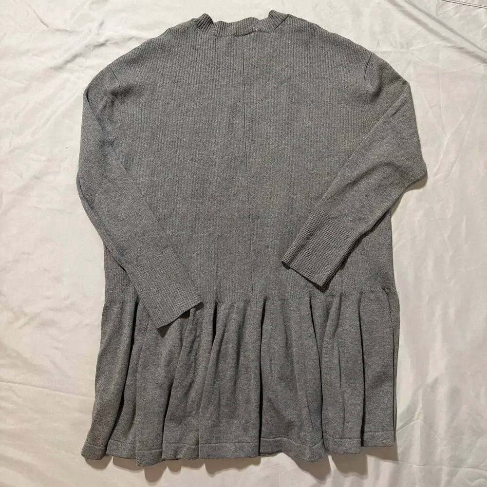 Free People Gray, Long Sleeve, Pleated, Ribbed, Sweater Dress- M - Picture 2 of 8